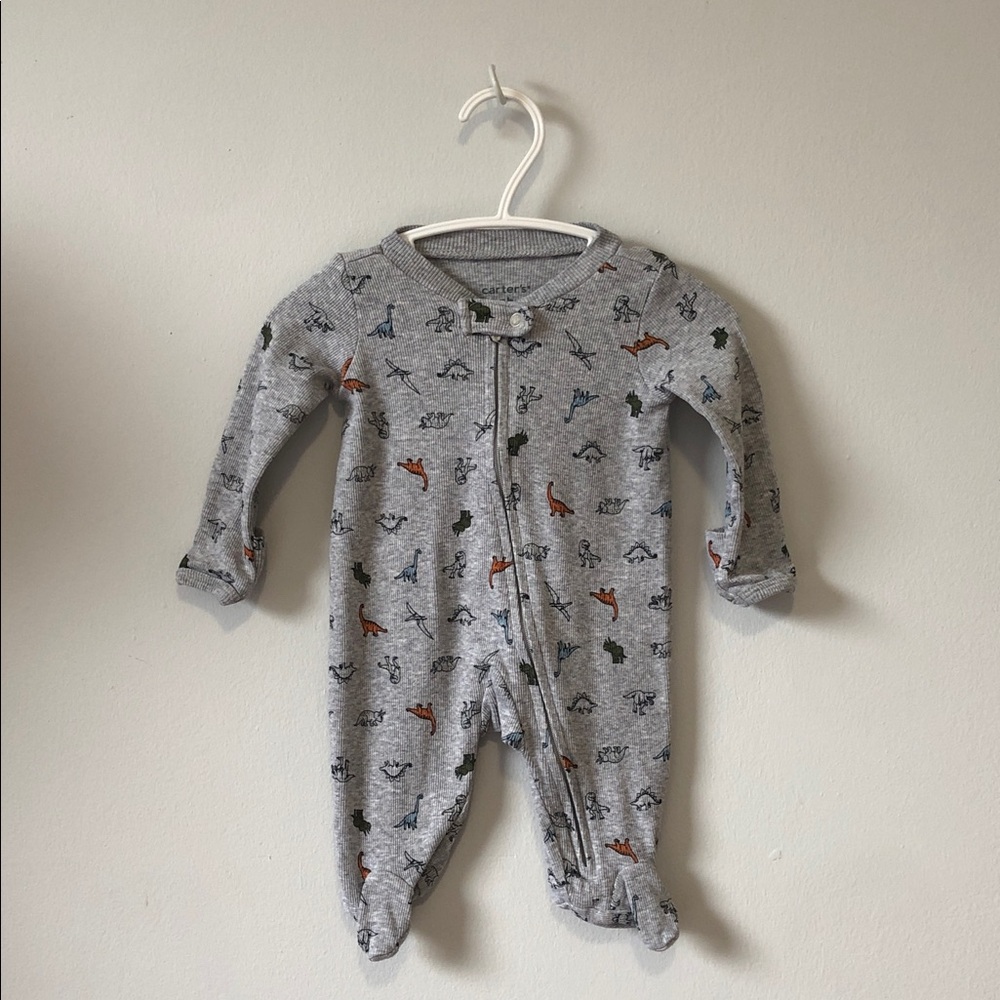 Carter's Light Gray Dino Footed One-Piece Pajamas
